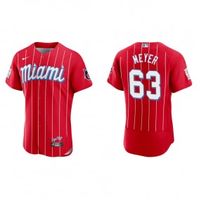 Men's Miami Marlins Max Meyer Red 2021 City Connect Authentic Jersey