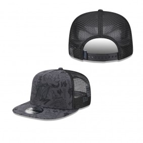 Men's Miami Marlins Black Repeat A-Frame 9FIFTY Trucker Snapback Hat