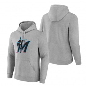 Men's Miami Marlins Heather Gray Official Logo Fitted Pullover Hoodie