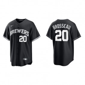 Men's Milwaukee Brewers Mike Brosseau Black White Replica Official Jersey