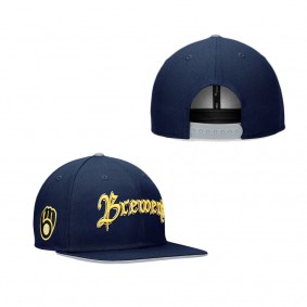 Men's Milwaukee Brewers Fanatics Branded Navy Iconic Old English Snapback Hat