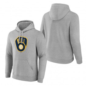 Men's Milwaukee Brewers Heather Gray Official Logo Fitted Pullover Hoodie