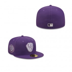Men's Milwaukee Brewers Purple 50th Anniversary Lavender Undervisor 59FIFTY Fitted Hat