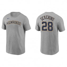 Men's Milwaukee Brewers Pedro Severino Gray Name & Number Nike T-Shirt