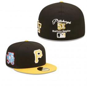 Men's Pittsburgh Pirates Black Gold 76th World Series Champions Letterman 59FIFTY Fitted Hat