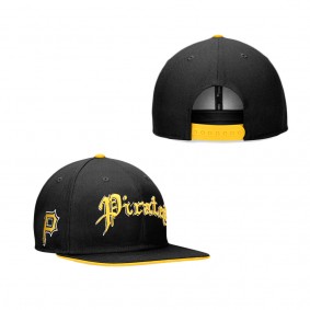 Men's Pittsburgh Pirates Fanatics Branded Black Iconic Old English Snapback Hat