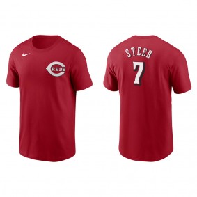 Men's Spencer Steer Cincinnati Reds Red Name & Number T-Shirt