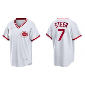 Men's Spencer Steer Cincinnati Reds White Cooperstown Collection Home Jersey