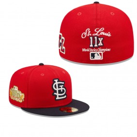 Men's St. Louis Cardinals Red Navy 2011 World Series Champions Letterman 59FIFTY Fitted Hat