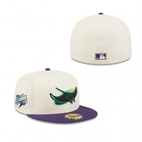 Men's Tampa Bay Rays White Purple Cooperstown Collection 1998 Inaugural Season Chrome 59FIFTY Fitted Hat