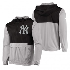 Men's New York Yankees Stitches Gray Black Anorak Hoodie Half-Zip Jacket