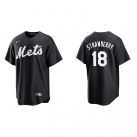 Men's New York Mets Darryl Strawberry Black White Replica Official Jersey