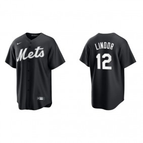 Men's New York Mets Francisco Lindor Black White Replica Official Jersey
