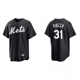 Men's New York Mets Mike Piazza Black White Replica Official Jersey