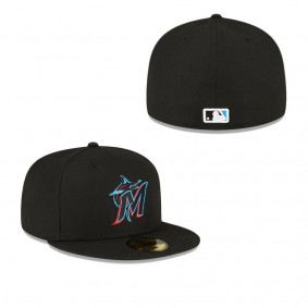Men's Miami Marlins Black Authentic Collection Replica 59FIFTY Fitted Hat