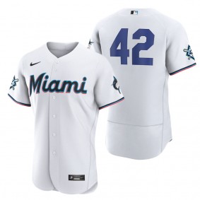 Men's Miami Marlins Jackie Robinson Nike White Authentic Player Jersey