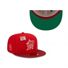 Men's Miami Marlins New Era Scarlet Cardinal MLB x Big League Chew Slammin' Strawberry Flavor Pack 59FIFTY Fitted Hat