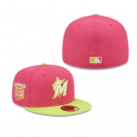 Men's Miami Marlins Pink 25th Anniversary Beetroot Cyber 59FIFTY Fitted Hat