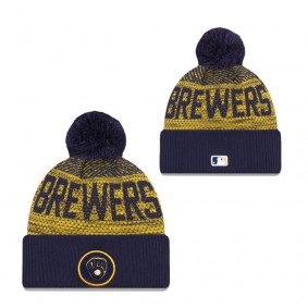 Men's Milwaukee Brewers Navy Authentic Collection Sport Cuffed Knit Hat with Pom