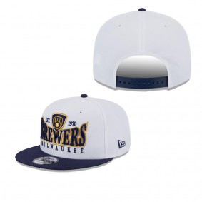 Men's Milwaukee Brewers White Navy Crest 9FIFTY Snapback Hat