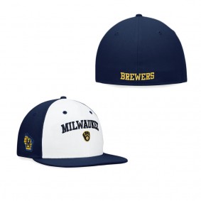 Men's Milwaukee Brewers White Navy Iconic Color Blocked Fitted Hat