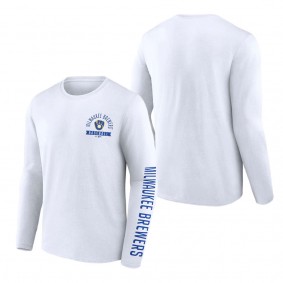 Men's Milwaukee Brewers Fanatics Branded White Pressbox Long Sleeve T-Shirt