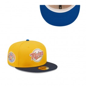 Men's Minnesota Twins Gold Azure 50th Anniversary Undervisor 59FIFTY Fitted Hat