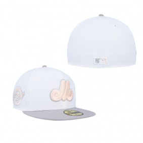 Men's Montreal Expos White Gray 25th Anniversary Side Patch Peach Undervisor 59FIFTY Fitted Hat