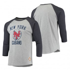 Men's New York Cubans Stitches Heathered Gray Navy Negro League Wordmark Raglan 3-4-Sleeve T-Shirt