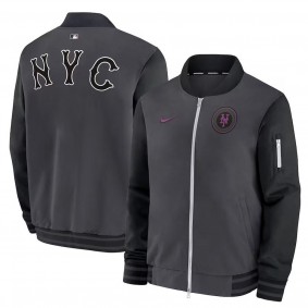 Men's New York Mets Charcoal 2024 City Connect Game Time Full-Zip Bomber Jacket