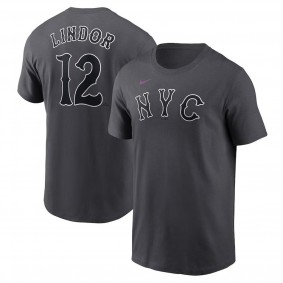 Men's New York Mets Francisco Lindor Graphite 2024 City Connect Fuse Name & Number T-Shirt