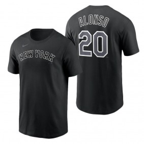 Men's New York Mets Pete Alonso Nike Black Black & White Name & Number T-Shirt