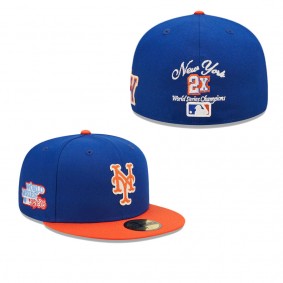 Men's New York Mets Royal Orange 1986 World Series Champions Letterman 59FIFTY Fitted Hat
