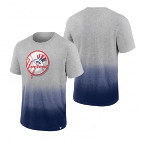Men's New York Yankees Fanatics Branded Heathered Gray Heathered Navy Iconic Team Ombre Dip-Dye T-Shirt