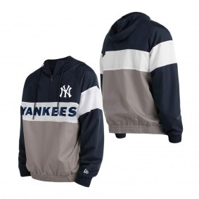 Men's New York Yankees Gray Navy Raglan Quarter-Zip Hoodie