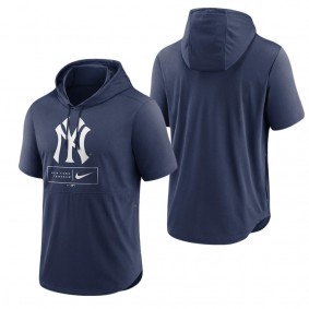 New York Yankees Navy Logo Lockup Performance Short-Sleeved Pullover Hoodie
