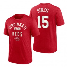 Reds Nick Senzel Red 2022 Field of Dreams Lockup Tri-Blend T-Shirt