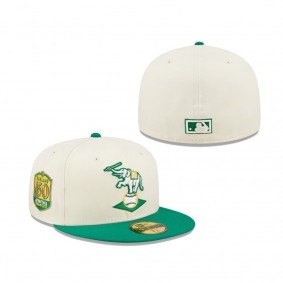 Men's Oakland Athletics White Green Cooperstown Collection 50th Anniversary Chrome 59FIFTY Fitted Hat