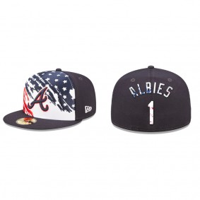Ozzie Albies Atlanta Braves Navy 2022 4th of July Stars Stripes On-Field 59FIFTY Fitted Hat