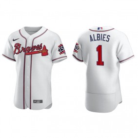 Ozzie Albies Men's Atlanta Braves White Home 2021 World Series 150th Anniversary Jersey