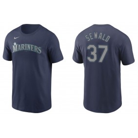 Men's Seattle Mariners Paul Sewald Navy Name & Number T-Shirt