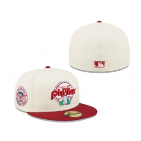 Men's Philadelphia Phillies White Burgundy Cooperstown Collection Veterans Stadium Chrome 59FIFTY Fitted Hat