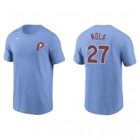 Men's Philadelphia Phillies Aaron Nola Light Blue Name & Number Nike T-Shirt