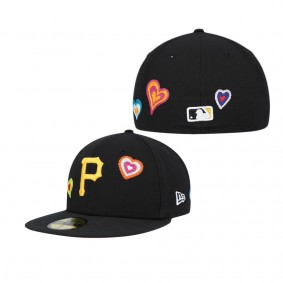 Men's Pittsburgh Pirates Black Chain Stitch Heart 59FIFTY Fitted Hat