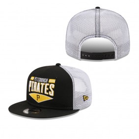 Men's Pittsburgh Pirates Black White Base Trucker 9FIFTY Snapback Hat