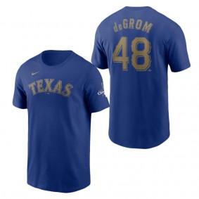 Men's Texas Rangers Jacob deGrom Nike Royal 2024 Gold Collection Name & Number T-Shirt