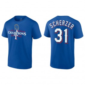 Men's Texas Rangers Max Scherzer Royal 2023 World Series Champions T-Shirt