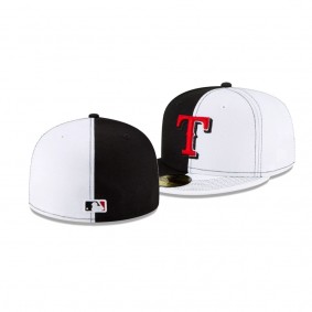 Men's Texas Rangers New Era 100th Anniversary White Black Split Crown 59FIFTY Fitted Hat