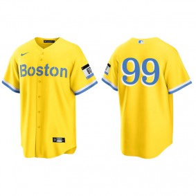 Men's Boston Red Sox Alex Verdugo Gold Light Blue 2021 City Connect Replica Jersey