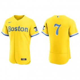 Men's Boston Red Sox Christian Vazquez Gold Light Blue 2021 City Connect Authentic Jersey